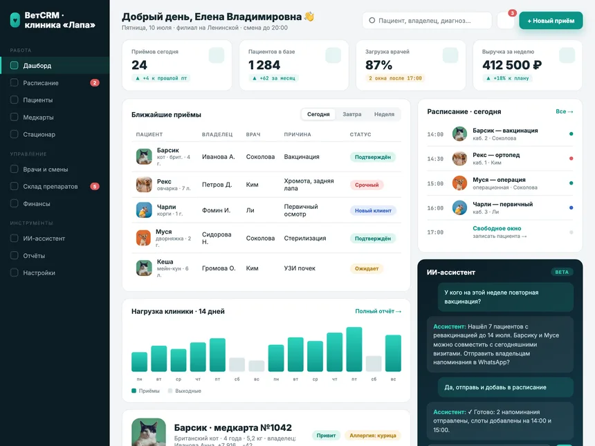 ВетКлиника — CRM для сети ветклиник